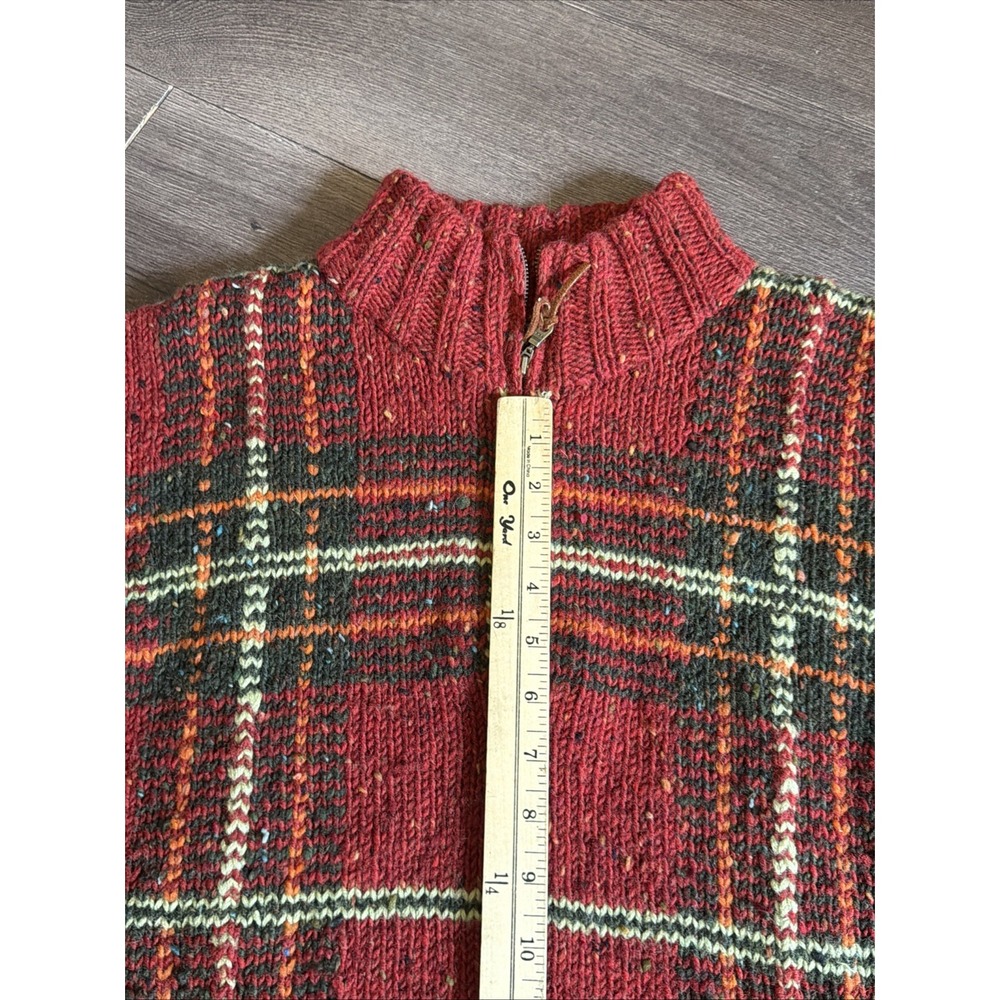 LRL Ralph Lauren Sweater Hand Knit‎ Wool Laine Red Plaid Quarter Zip Small Ski - Picture 8 of 14
